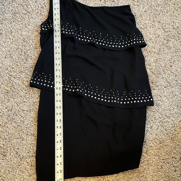 Express Black One-Shoulder Mini Dress with Studded Details on Ruffles Sz 6 - Picture 12 of 12